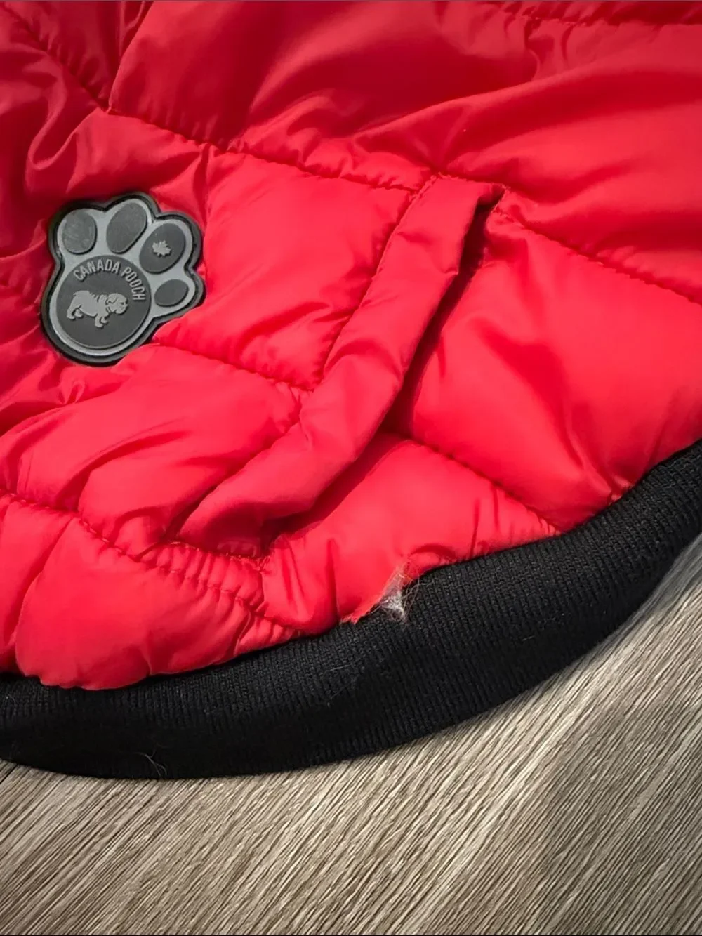 Red & Black Puffer Dog Jacket with Canada Pooch Logo